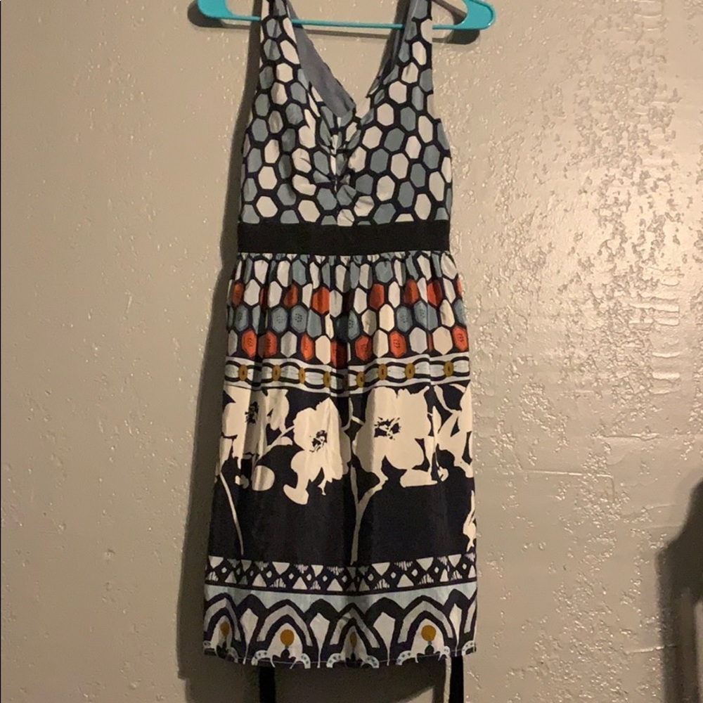 Line & Dot size M Silk Blue Geometric A-Line Dress